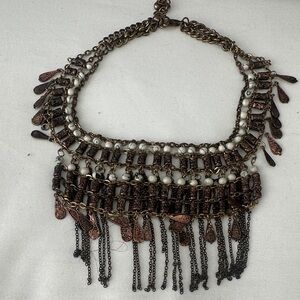 Free People Bronze and Pearl Statement Necklace Choker